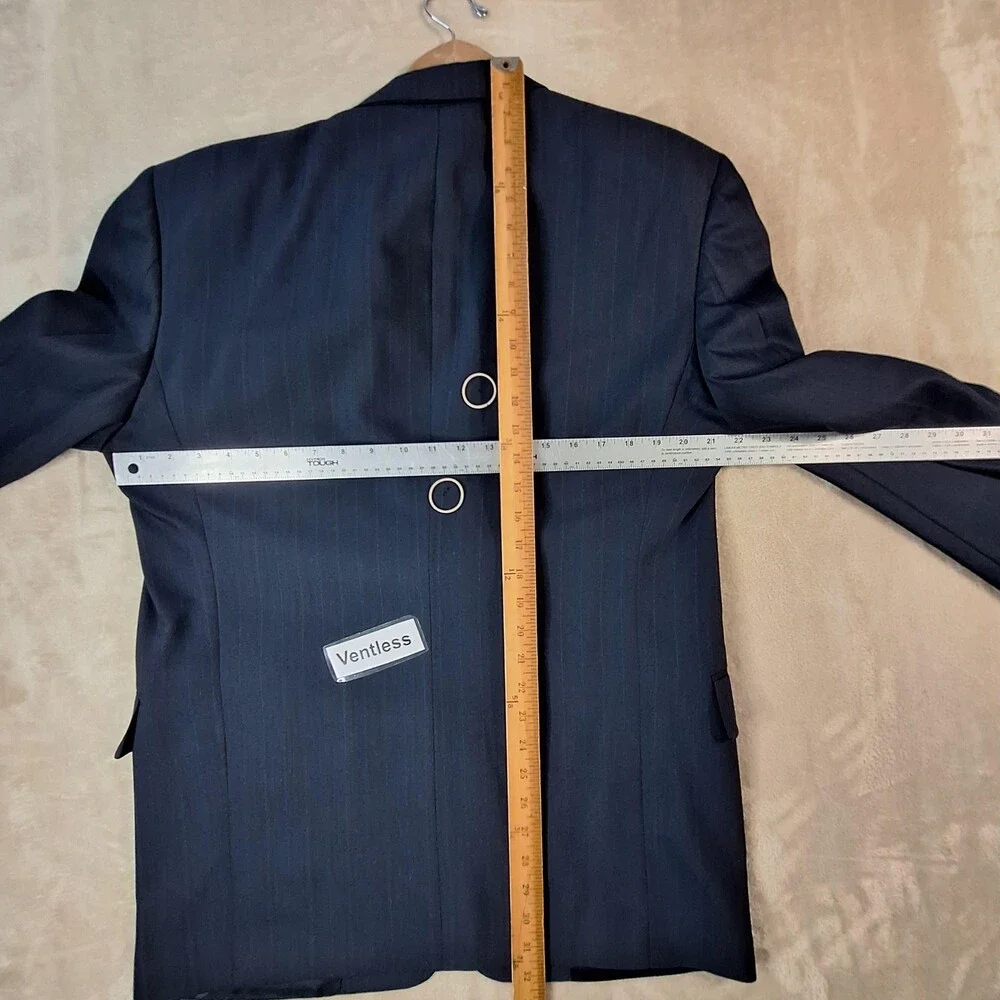 Hart Schaffner Marx Suit Mens 42 34x29 Blue Wool Stripe Ventless 2 Button USA
